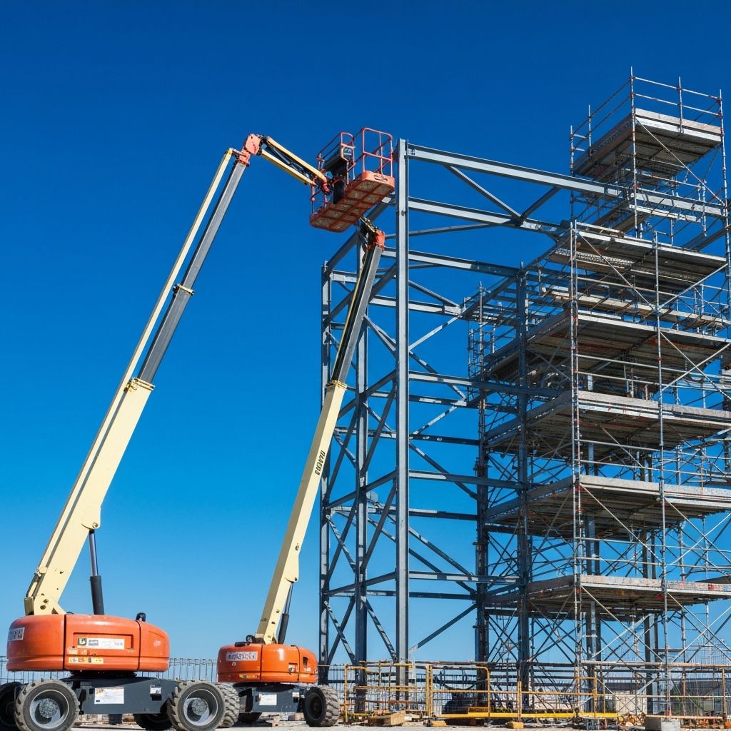 Scaffolding and boom lift on a building site