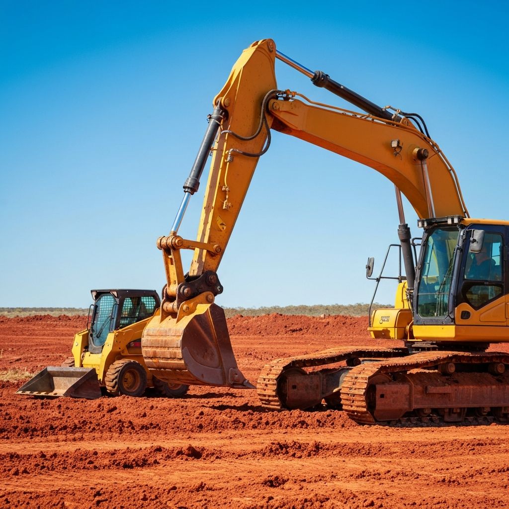Yellow excavator and skid steer on an Australian construction site